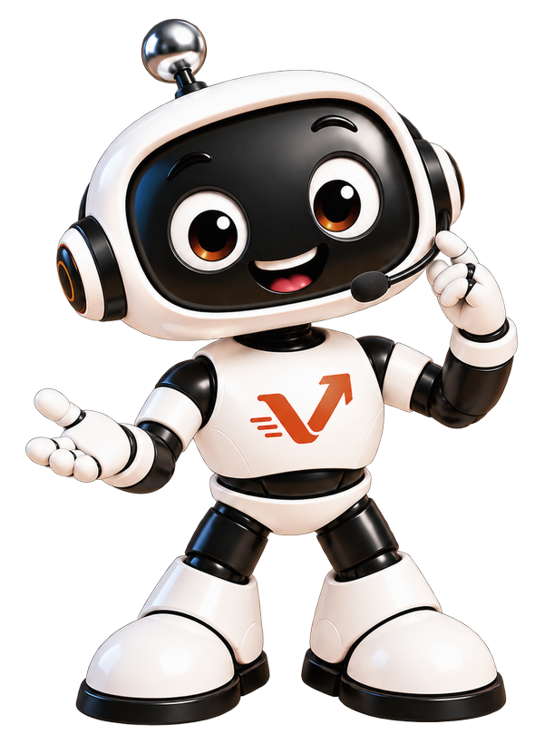 Der vaiacon-Roboter mit Headset spricht freundlich ins Mikrofon