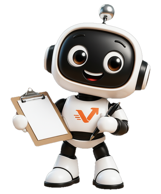 Der vaiacon-Roboter hält ein Klemmbrett